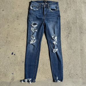 Judy Blue Jeans Womens 3 (26) Blue Skinny Fit Mid Rise Stretch Distressed Denim